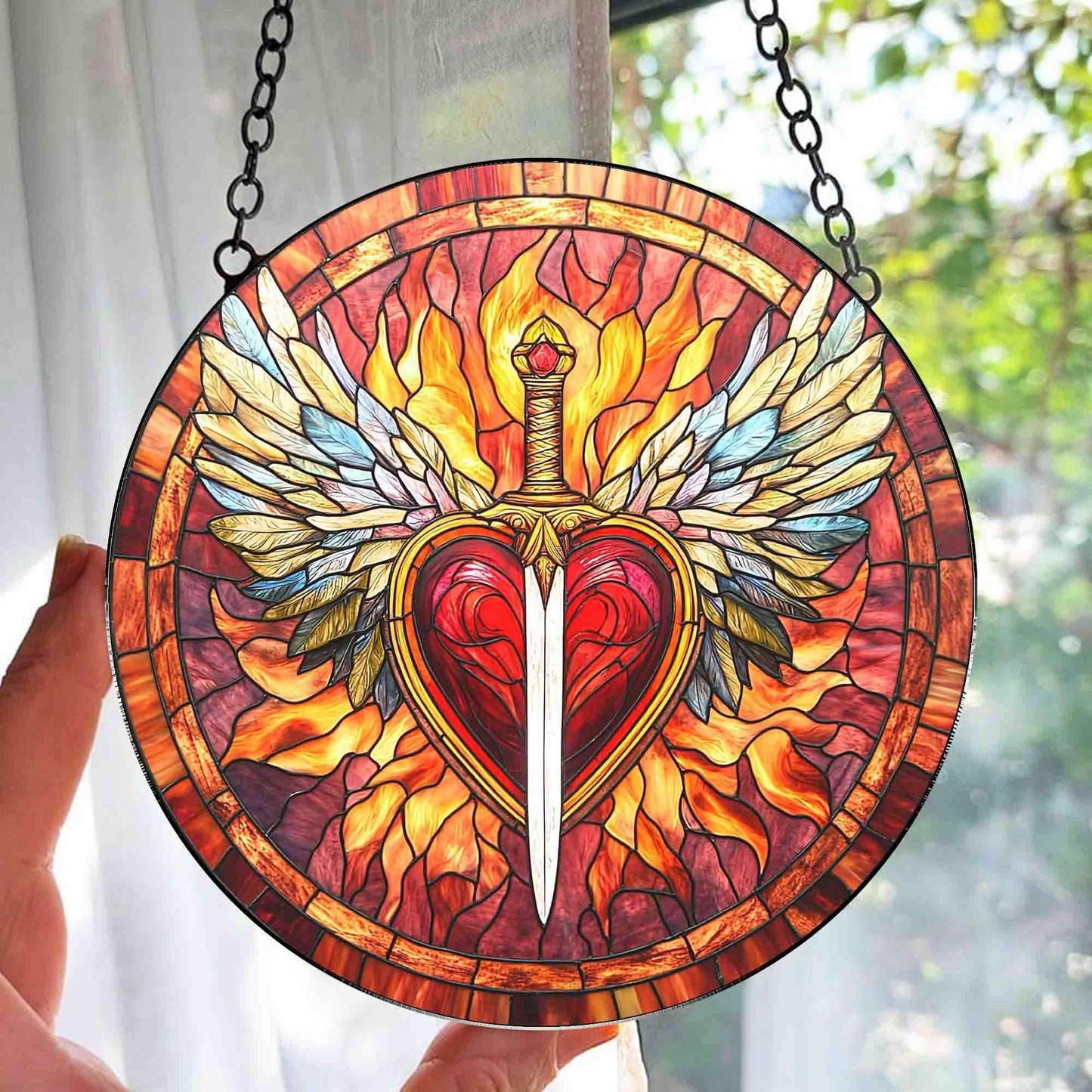 Fireheart Throne Flame Crest Stained Glass Suncatcher