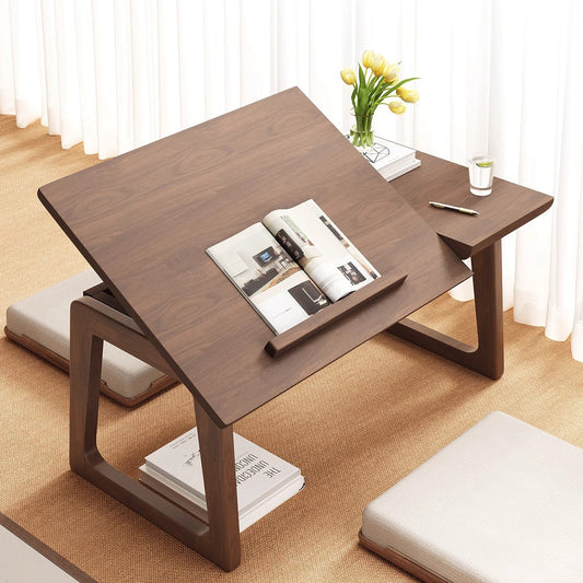 Solid Wood Side Table with Foldable Design & Multi-Angle Surface | Modern Japanese Style for Living Room 1