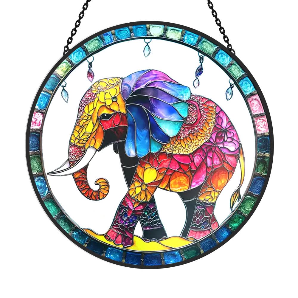 Elephant Sun Catcher Decoration Stained Glass Window Hanging