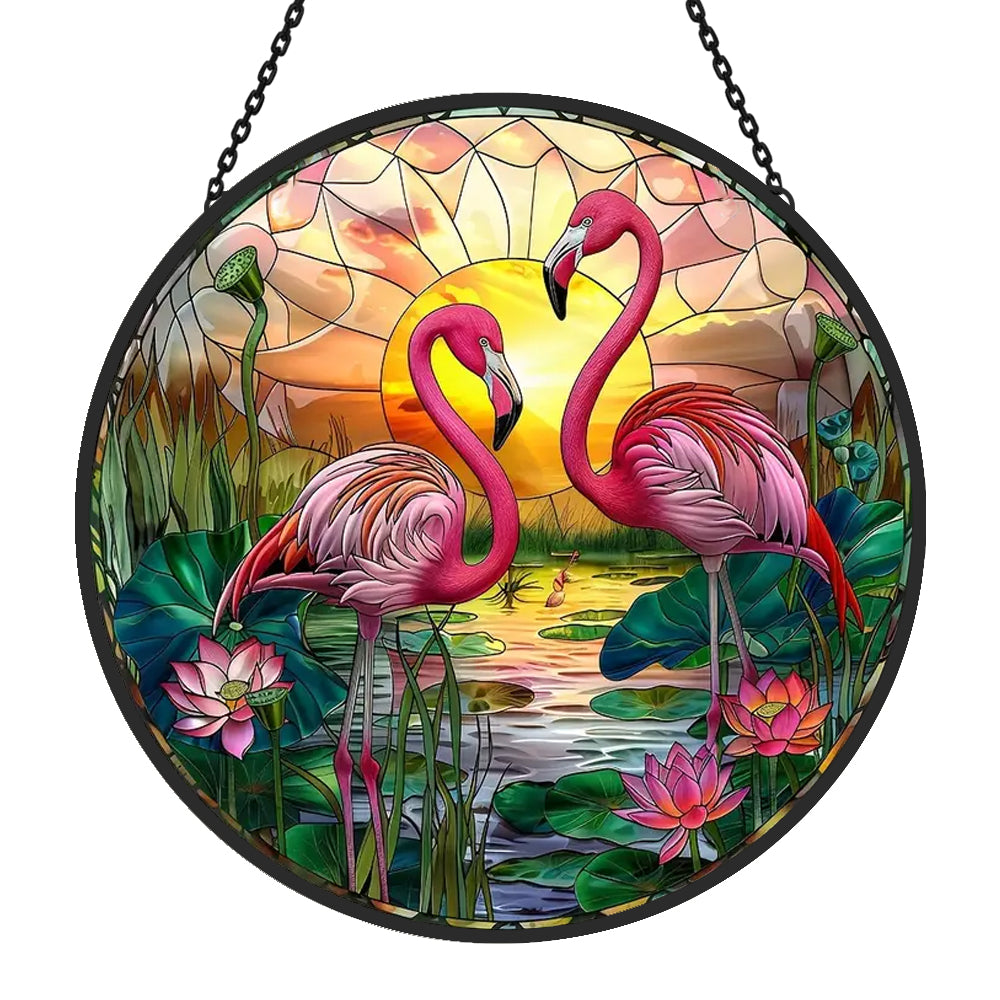 Flamingo Sun Catcher Decoration Stained Glass Window Hanging