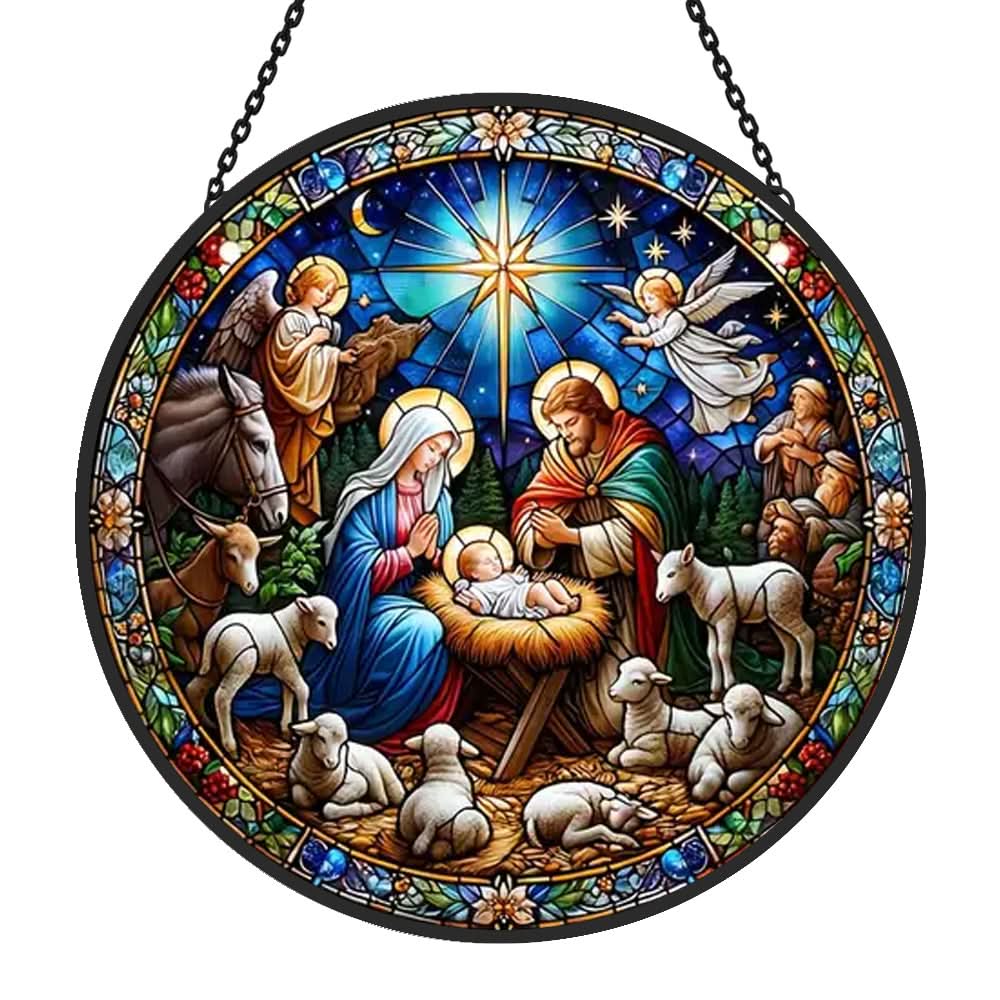 Nativity Sun Catcher Decoration Stained Glass Window Hanging