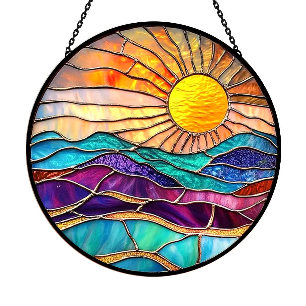 Sunset River Sun Catcher Decoration Stained Glass Window Hanging