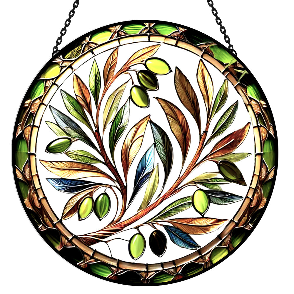 Vibrant Olive Tree Sun Catcher Decoration Stained Glass Window Hanging