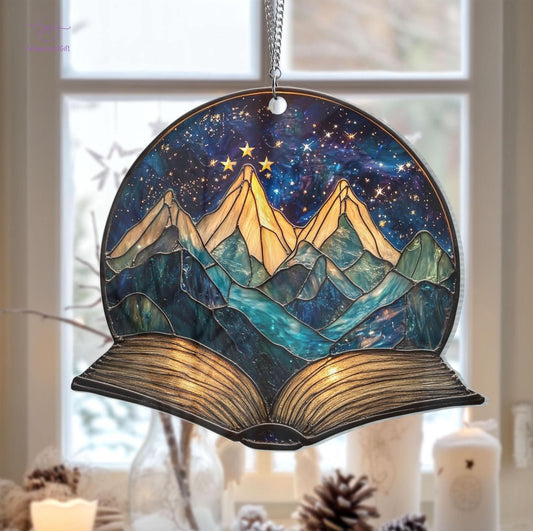 Night Court Fantasy Mountain Stained Glass Suncatcher