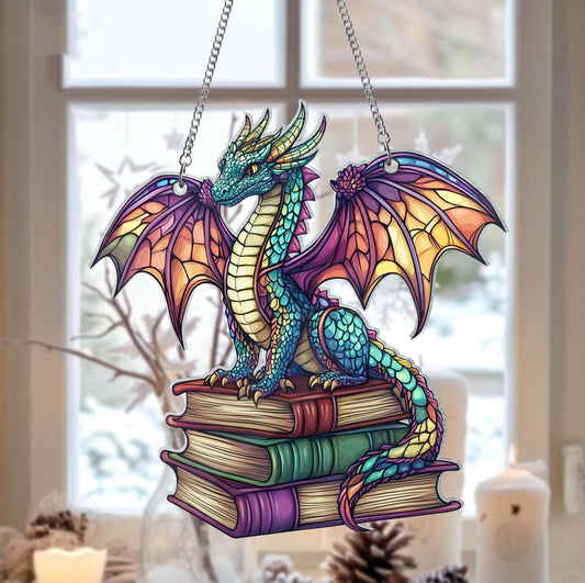 Dragon Perch Guardian Fantasy Stained Glass Suncatcher