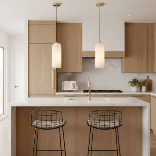 AlabasterGlow | Elegant Brass-Finished Pendant Light for Kitchen Island 8