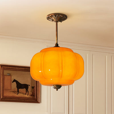 Antique Brass Semi Flush Mount Pendant Light with Green Glass Shade 12