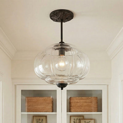 Antique Brass Semi Flush Mount Pendant Light with Green Glass Shade 13