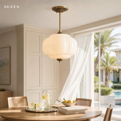Antique Brass Semi Flush Mount Pendant Light with Green Glass Shade 3
