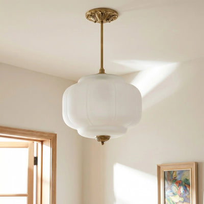 Antique Brass Semi Flush Mount Pendant Light with Green Glass Shade 9