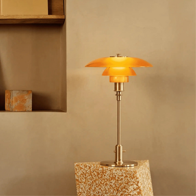 Apricity | Elegant Tiered Glass Table Lamp with Dimmable Feature in Gold or Silver 0