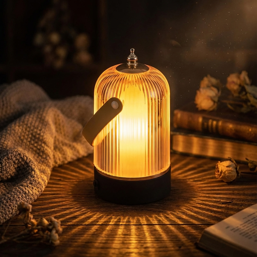 AuraLight | Elegant Ribbed Glass Table Lamp with Adjustable Metal Base for Bedroom and Living Room 0