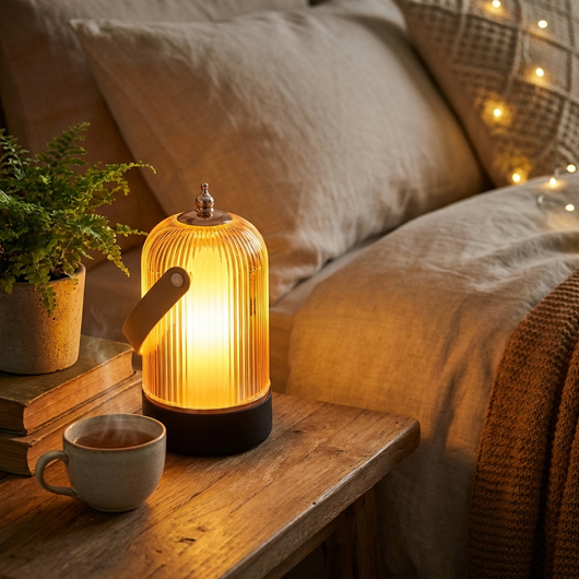 AuraLight | Elegant Ribbed Glass Table Lamp with Adjustable Metal Base for Bedroom and Living Room 1