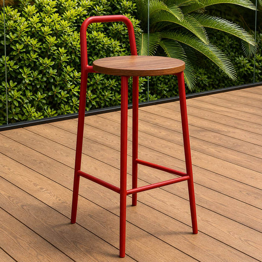 Bar Stool | Carbon Steel Frame | Solid Wood Seat | Outdoor & Indoor Use 110