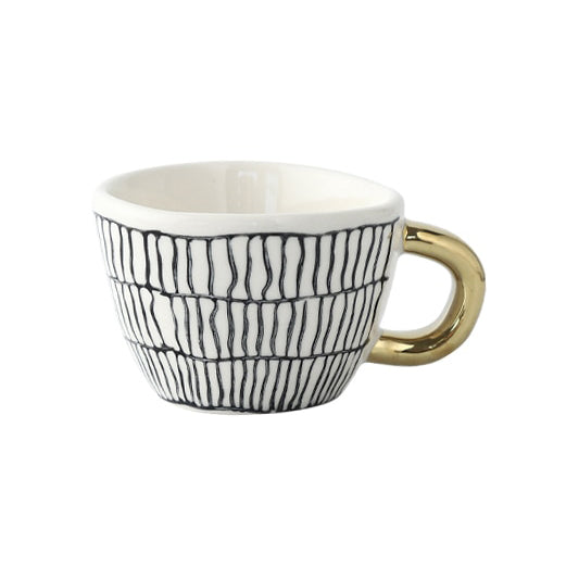 BowLift | Elegant Ceramic Coffee Cup with Gold Handle and Geometric Design 1