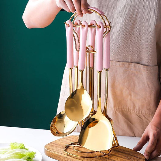 BowLift | Elegant Stainless Steel 7-Piece Kitchen Utensil Set with Stand 0