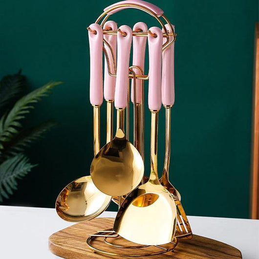 BowLift | Elegant Stainless Steel 7-Piece Kitchen Utensil Set with Stand 4