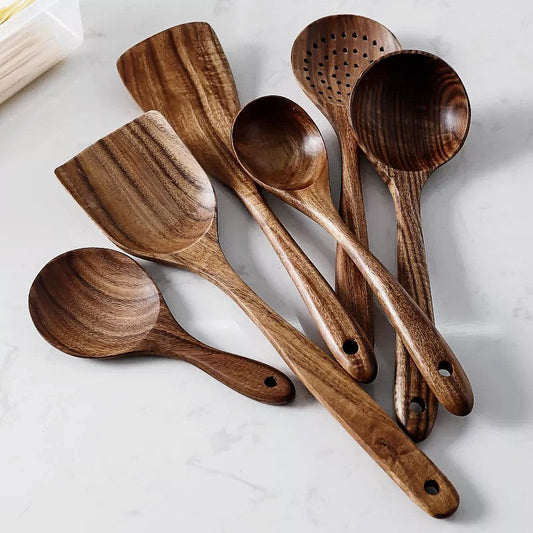 BowLift | Elegant Teak 7-Piece Kitchen Utensil Set for Versatile Cooking 0