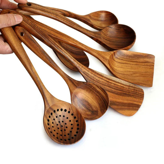 BowLift | Elegant Teak 7-Piece Kitchen Utensil Set for Versatile Cooking 2
