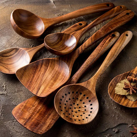BowLift | Elegant Teak 7-Piece Kitchen Utensil Set for Versatile Cooking 3