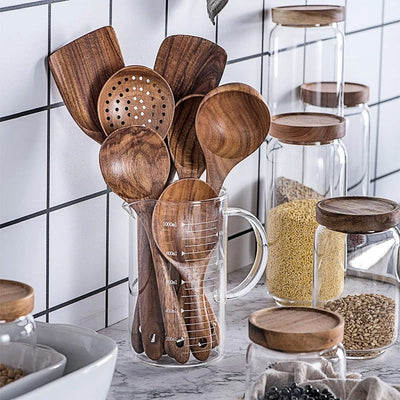 BowLift | Elegant Teak 7-Piece Kitchen Utensil Set for Versatile Cooking 4