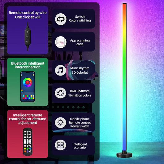 BowLift | Modern Black Standing Floor Lamp with RGB LED and Smart Control 4