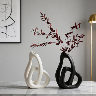 Ceramic Elegance | Modern Irregular Black or White Flower Vase for Dried Flowers 1