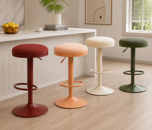 Cylindrical Bar Stool | Carbon Steel Frame | Height Adjustable & Swivel | Kitchen & Dining Room
