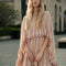 Chloe | Women's Dress Ruffle Mock Neck Short Sleeve Soft Pink Chiffon Adult Spring