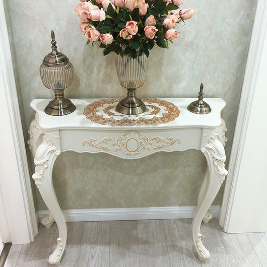 Console Table | European Style with Arc Carved Legs | Durable Pine & Nano Resin | Elegant Entryway Furniture 8