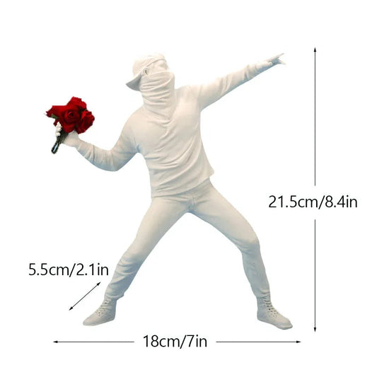 Contemporary Art Sculpture | Banksy Inspired Flower Thrower Statue for Living Room or Office Decor 0