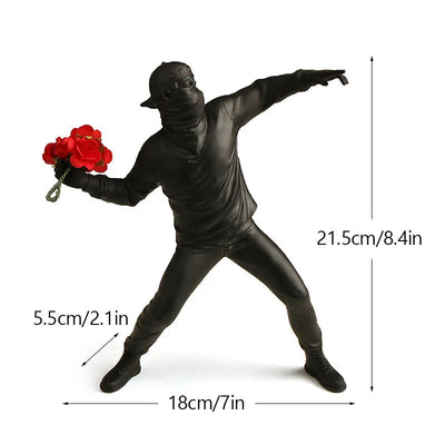 Contemporary Art Sculpture | Banksy Inspired Flower Thrower Statue for Living Room or Office Decor 10