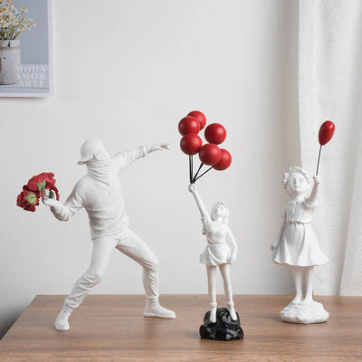 Contemporary Art Sculpture | Banksy Inspired Flower Thrower Statue for Living Room or Office Decor 7