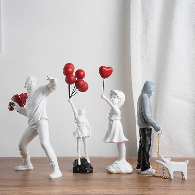 Contemporary Art Sculpture | Banksy Inspired Flower Thrower Statue for Living Room or Office Decor 8