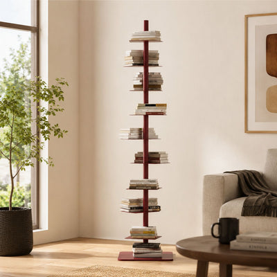 Corner Bookshelf | Mid-Century Carbon Steel, 9-Tier Spiral Design | Stylish Storage for Home Office 1000