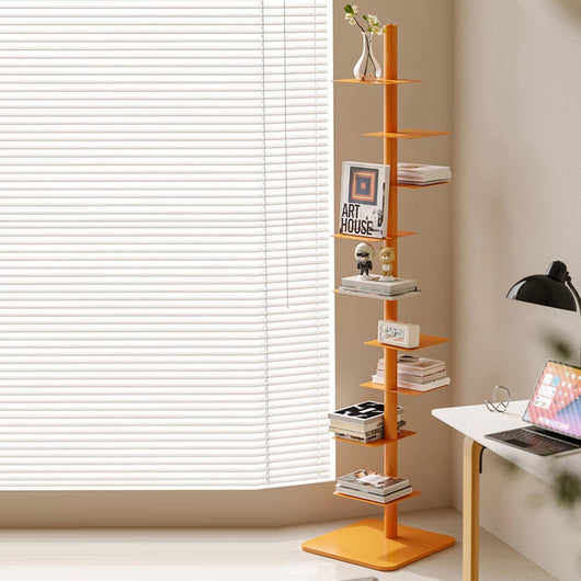 Corner Bookshelf | Mid-Century Carbon Steel, 9-Tier Spiral Design | Stylish Storage for Home Office 7