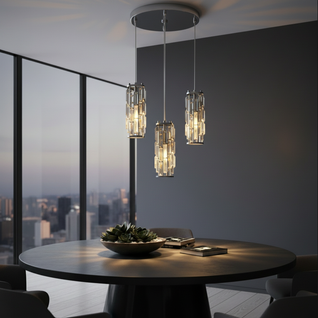 CrystalAura | Elegant Mini Pendant Light for Kitchen Island with Iron Frame