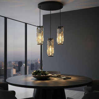 CrystalAura | Elegant Mini Pendant Light for Kitchen Island with Iron Frame