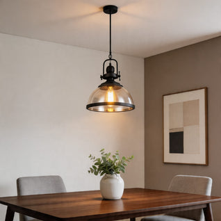 CrystalGlow | Elegant Black Adjustable Glass Pendant Light for Kitchen Island