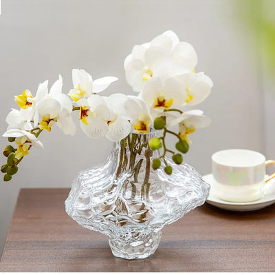 Decorative Glass Vase - Sculpted Rippled Design, Smoky Gray - Elegant Centerpiece for Living Room & Dining Table 2