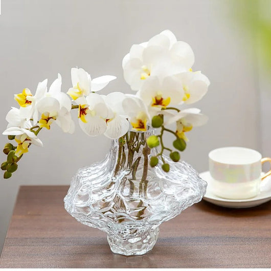 Decorative Glass Vase - Sculpted Rippled Design, Smoky Gray - Elegant Centerpiece for Living Room & Dining Table 2