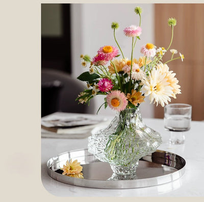 Decorative Glass Vase - Sculpted Rippled Design, Smoky Gray - Elegant Centerpiece for Living Room & Dining Table 4