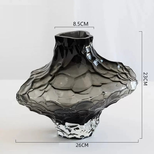 Decorative Glass Vase - Sculpted Rippled Design, Smoky Gray - Elegant Centerpiece for Living Room & Dining Table 5