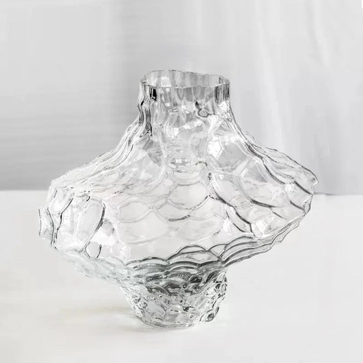 Decorative Glass Vase - Sculpted Rippled Design, Smoky Gray - Elegant Centerpiece for Living Room & Dining Table 6