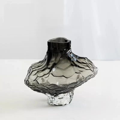 Decorative Glass Vase - Sculpted Rippled Design, Smoky Gray - Elegant Centerpiece for Living Room & Dining Table 7