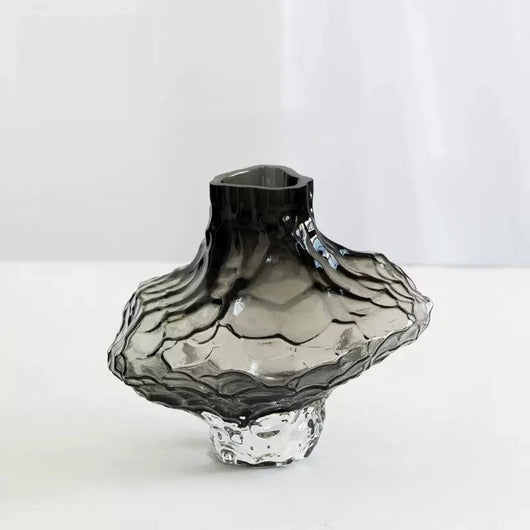 Decorative Glass Vase - Sculpted Rippled Design, Smoky Gray - Elegant Centerpiece for Living Room & Dining Table 7