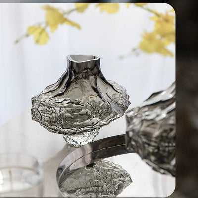 Decorative Glass Vase - Sculpted Rippled Design, Smoky Gray - Elegant Centerpiece for Living Room & Dining Table 8