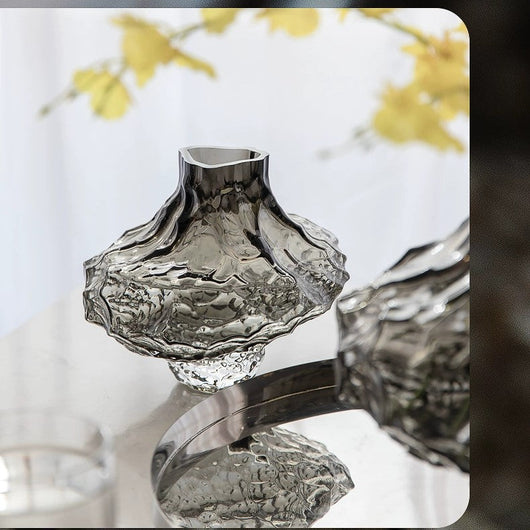 Decorative Glass Vase - Sculpted Rippled Design, Smoky Gray - Elegant Centerpiece for Living Room & Dining Table 8