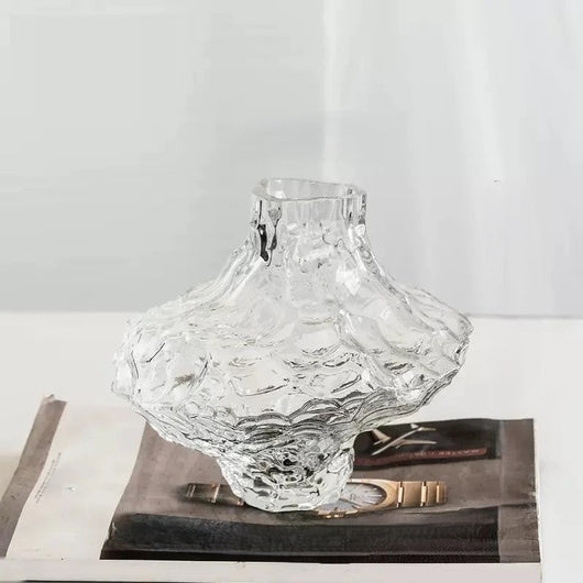 Decorative Glass Vase - Sculpted Rippled Design, Smoky Gray - Elegant Centerpiece for Living Room & Dining Table 9