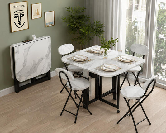 Dining Table Set - Modern Foldable MDF with Iron Base | Space-Saving Design for Dining Room or Kitchen 90